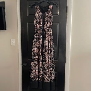 Black and blush floral print boho maxi dress